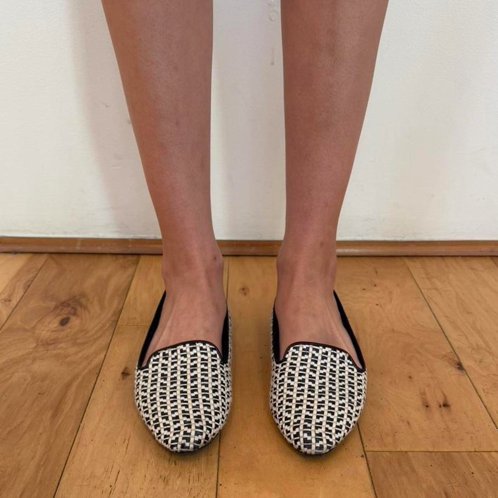 Birdies Black and White Woven Pointed-Toe Slip-Ons - Picture 2 of 6